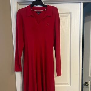 Tommy Hilfiger Vibrant Red Long Sleeve Dress